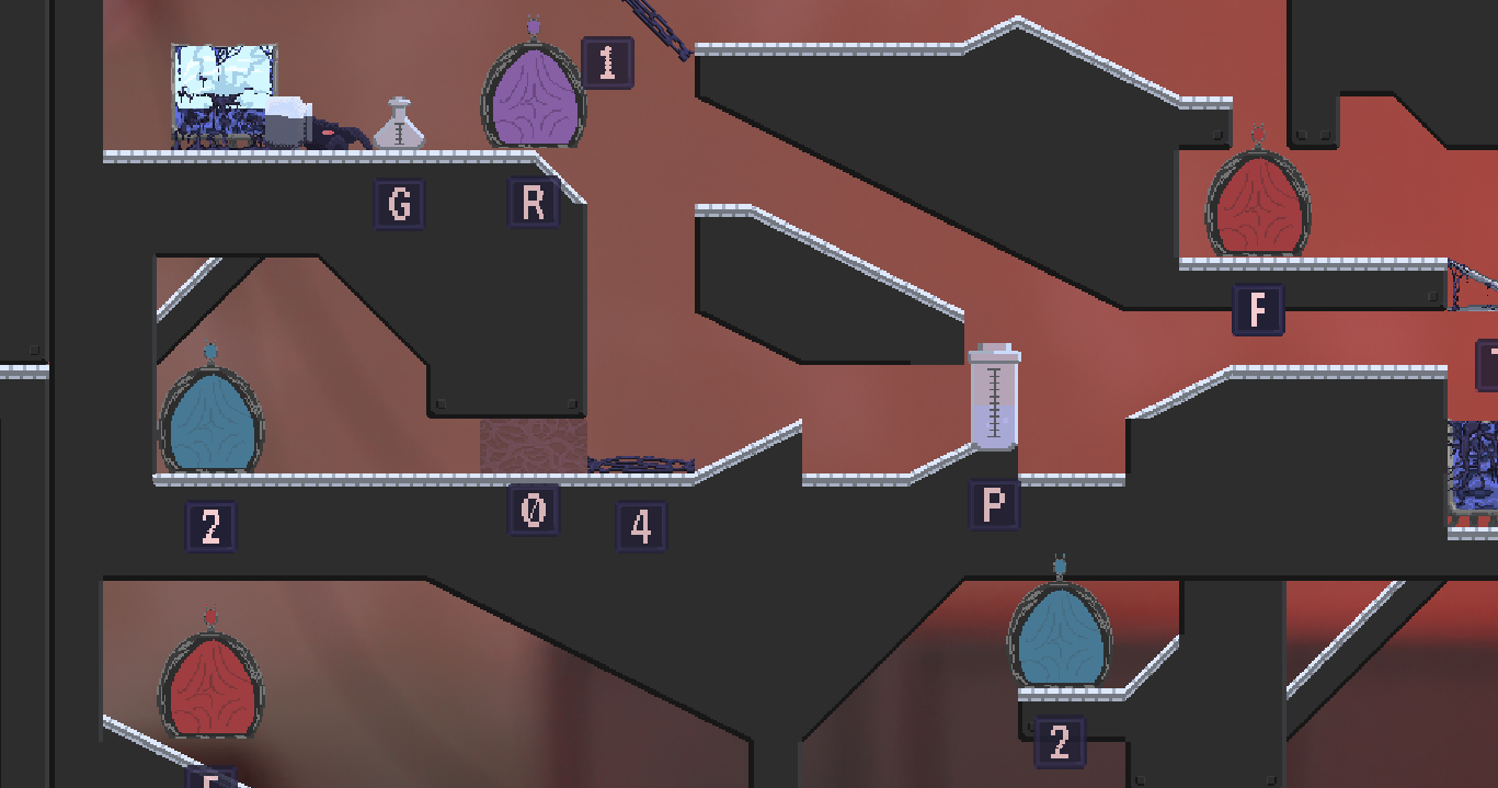 Rogue Science example of complex later level with several intricate moving parts